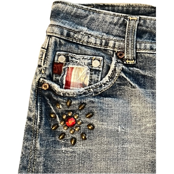 Miss Me Jeans Denim Mini Skirt Raw Hem Embellished Studded Women’s Size Small - Picture 8 of 15
